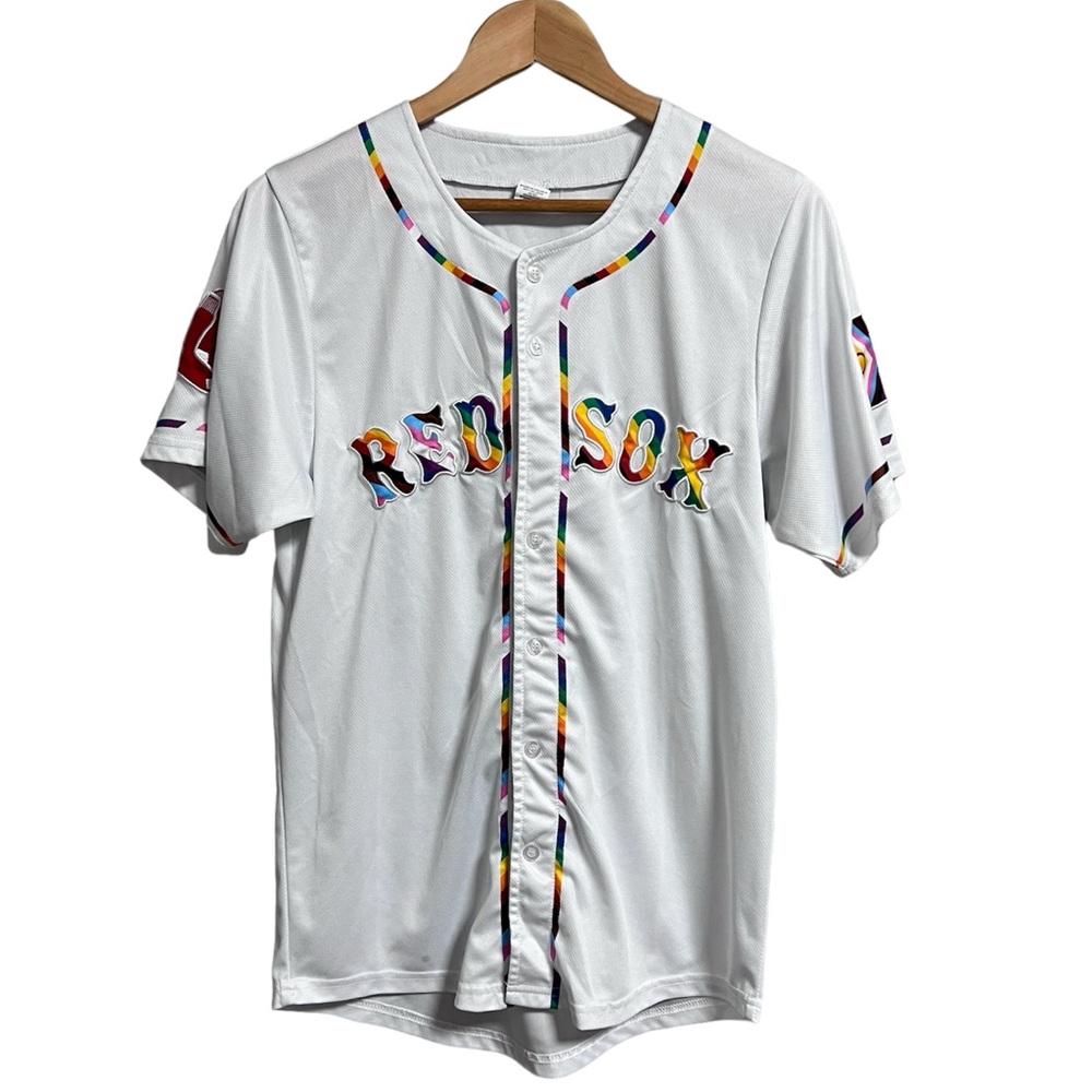 Boston Red Sox White Pride Rainbow Trim Jersey Small